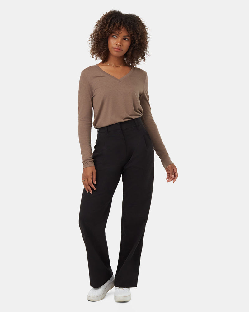 Brown-Women_s-Recycled-V-Neck-Long-Sleeve-Top