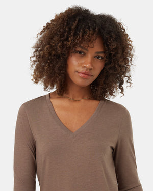 Brown-Women_s-Recycled-V-Neck-Long-Sleeve-Top