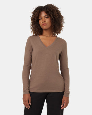 Brown-Women_s-Recycled-V-Neck-Long-Sleeve-Top