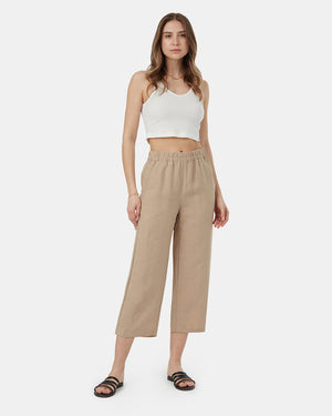 Brown-Womens-Cropped-Wide-Leg-Trousers