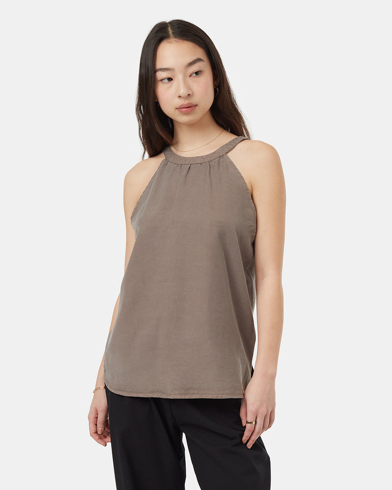 Brown-Womens-Halter-Neck-Tank-Top