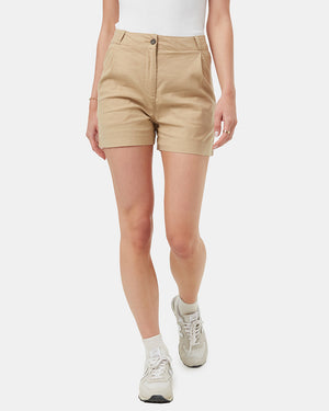 Brown-Womens-Hemp-Pleated-High-Waisted-Shorts