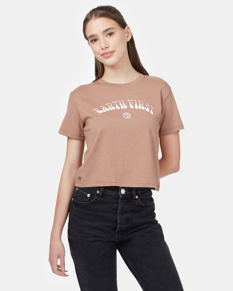 Brown Earth Day Cropped T-Shirt