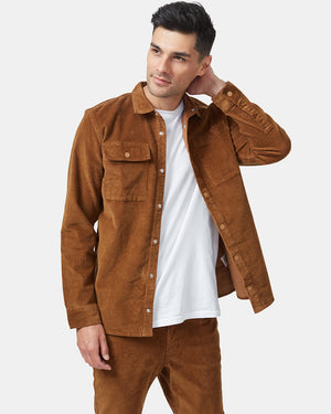 Brown Men's Button Up Cordurory Shacket