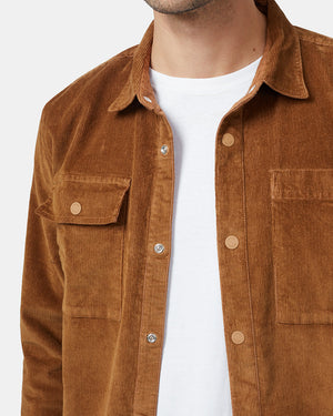 Brown Men's Button Up Cordurory Shacket