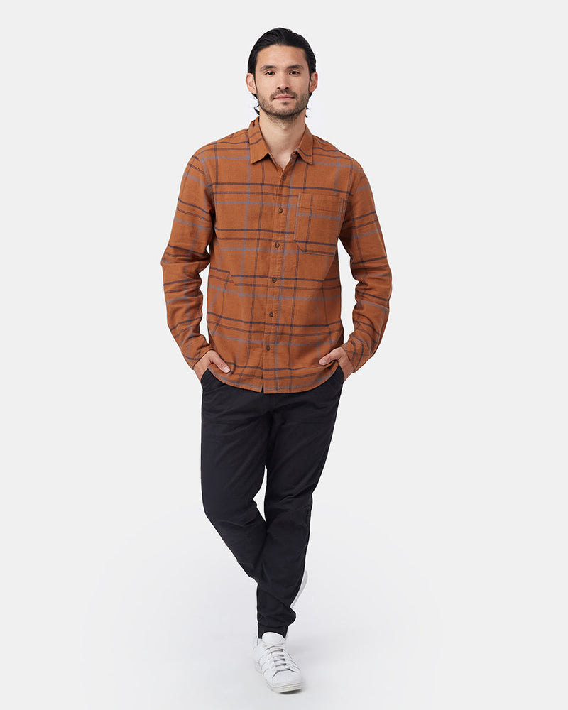 Brown Men's Plaid Flannel Button-Up Shirt