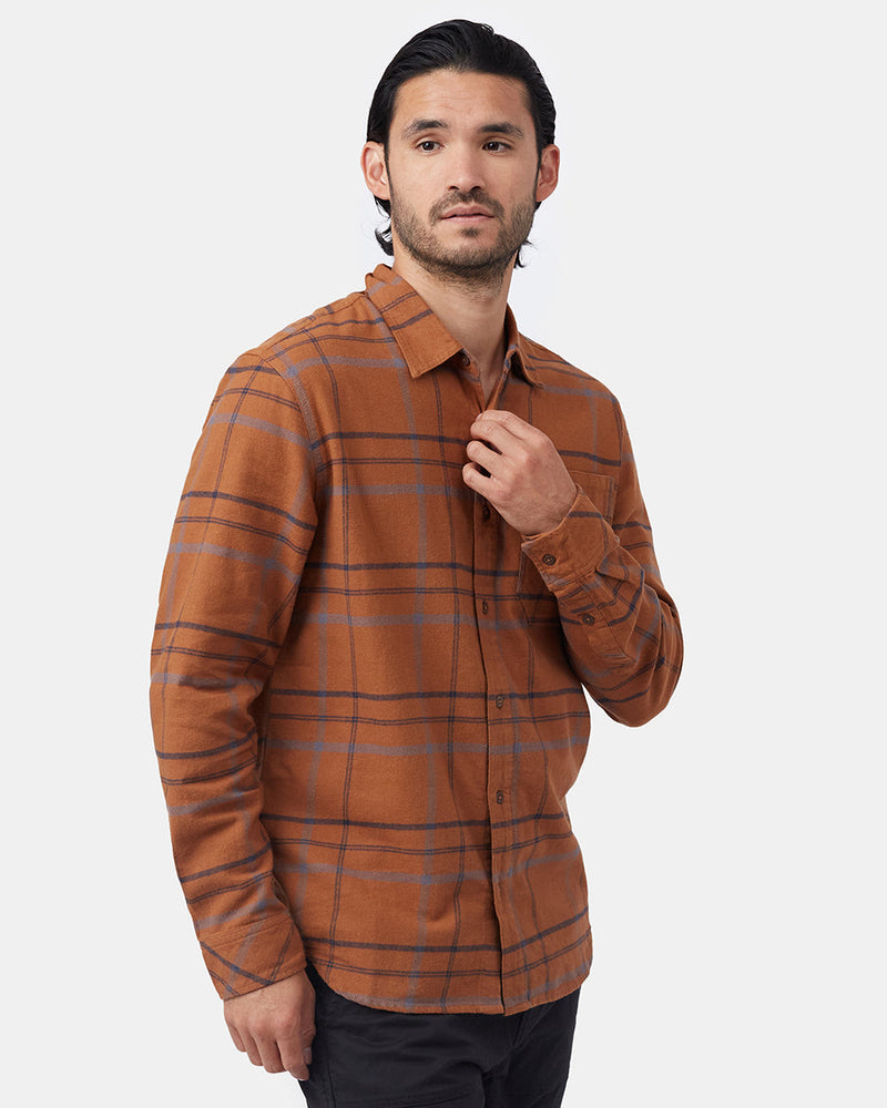 Brown Men's Plaid Flannel Button-Up Shirt