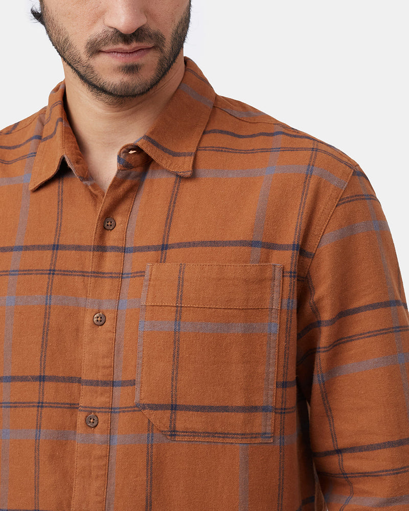 Brown Men's Plaid Flannel Button-Up Shirt