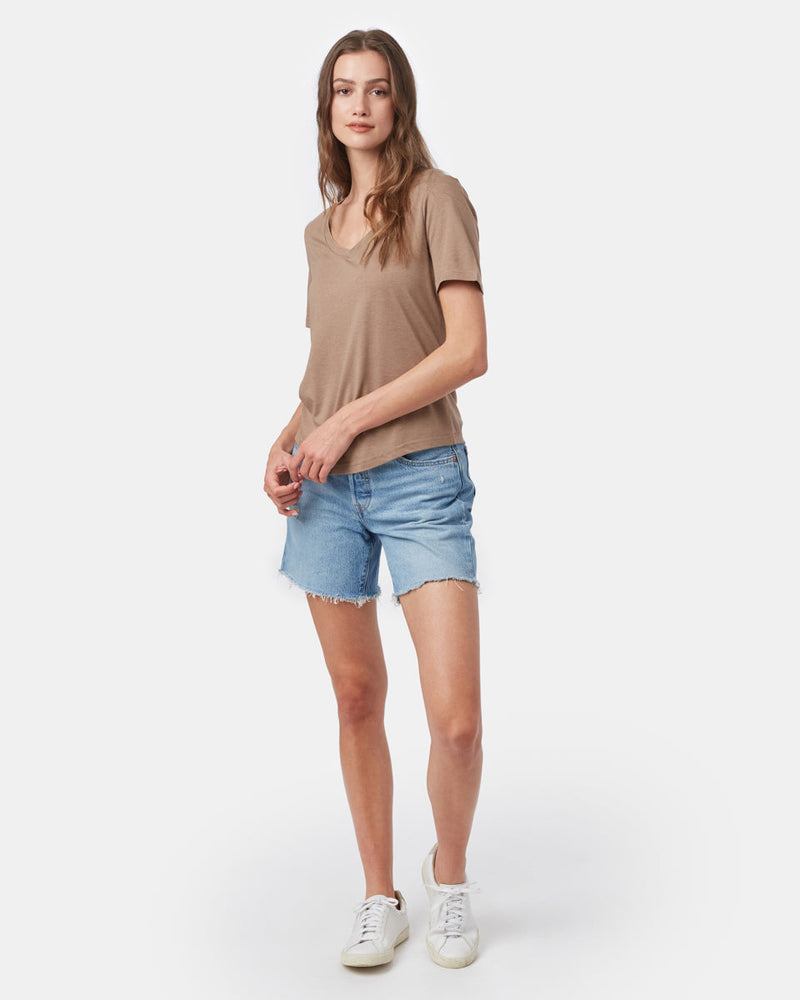 Brown V-Neck Short Sleeve T-Shirt