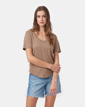 Brown V-Neck Short Sleeve T-Shirt