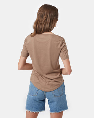 Brown V-Neck Short Sleeve T-Shirt