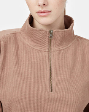 Brown Women's Waffle Knit Half Zip Sweatshirt