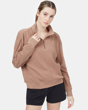 Brown Women's Waffle Knit Half Zip Sweatshirt