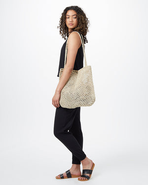 Brown,Beige Reusable Crochet Tote Bag