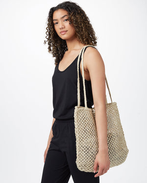 Brown,Beige Reusable Crochet Tote Bag