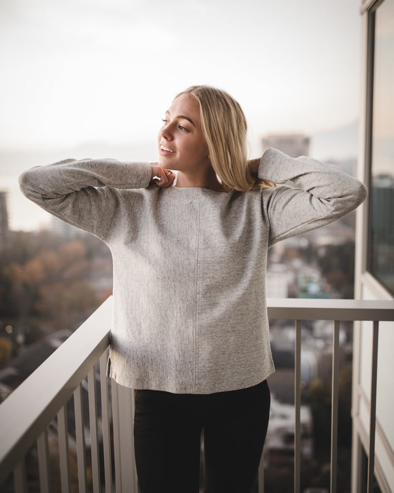 Gray Women's Boatneck Knit Sweater