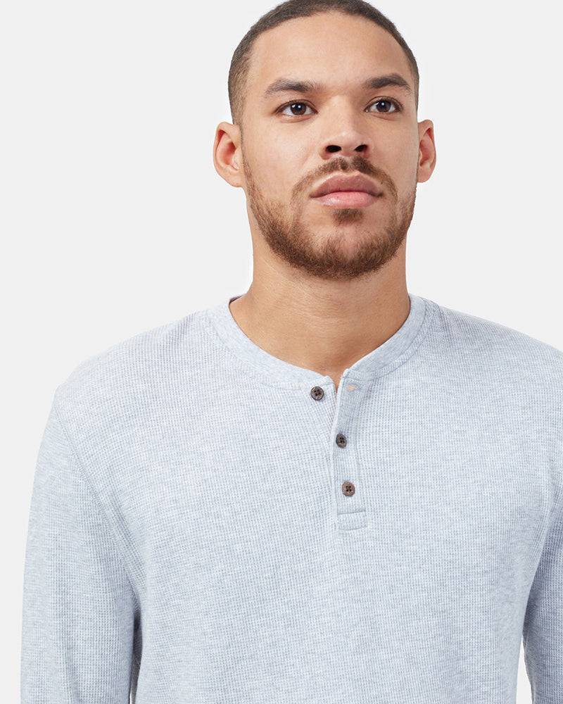 Gray Men's Button Waffle Knit Sweatshirt