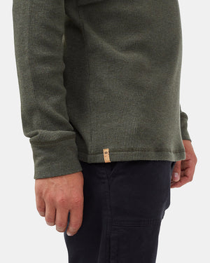 Green Men's Button Waffle Knit Sweatshirt