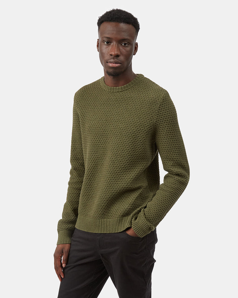 Green Men's Waffle Knit Crew Neck Sweater