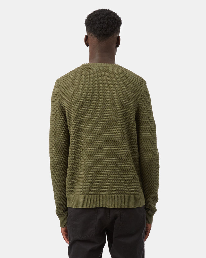 Green Men's Waffle Knit Crew Neck Sweater