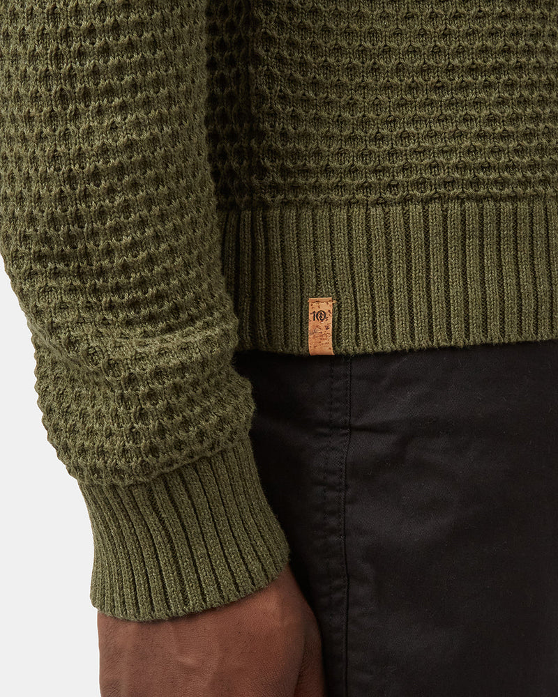 Green Men's Waffle Knit Crew Neck Sweater
