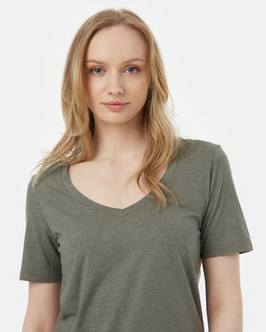 Green V-Neck Short Sleeve T-Shirt