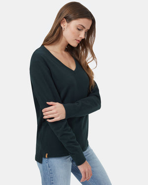 Green Womens V-Neck Fleece Top