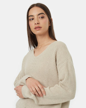 Oatmeal-Women_s-Organic-Cotton-V-Neck-Jumper