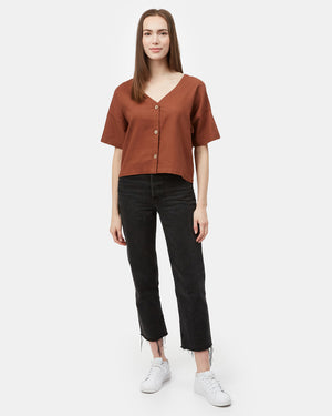 Red Women's Organic Cotton Button-Up