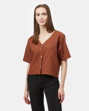 Red Women's Organic Cotton Button-Up