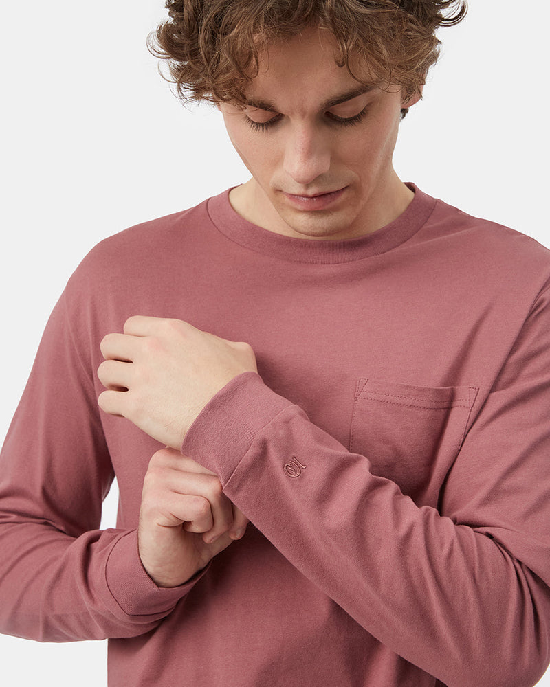 Red Men's Organic Cotton Pocket Long Sleeve Top