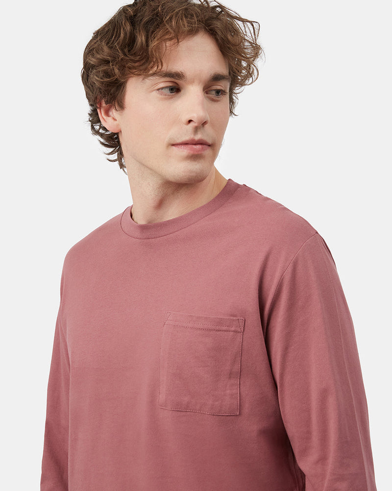 Red Men's Organic Cotton Pocket Long Sleeve Top