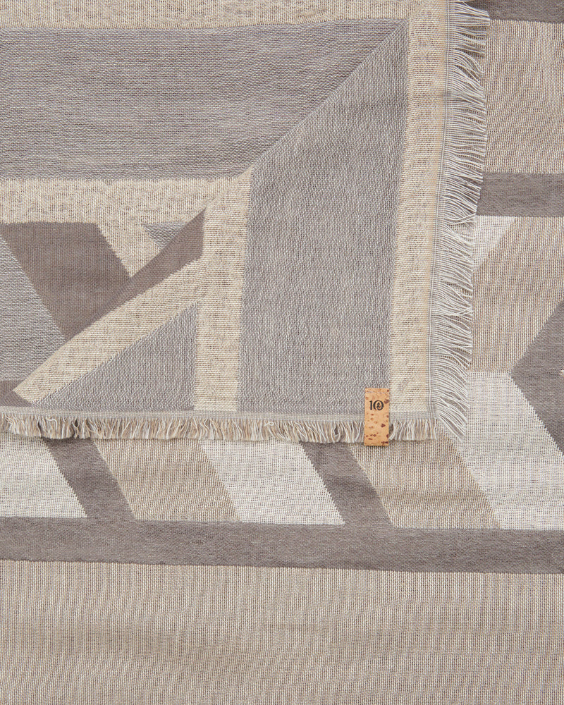 White,Beige Organic Cotton Pattern Blanket Scarf