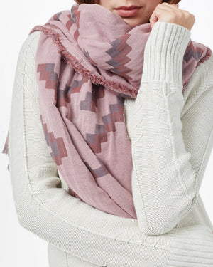 Gray,Pink Organic Cotton Pattern Blanket Scarf