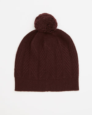 Red Wool Cable Knit Pom Toque