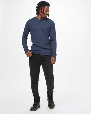 Blue Men's Button Waffle Knit Sweatshirt