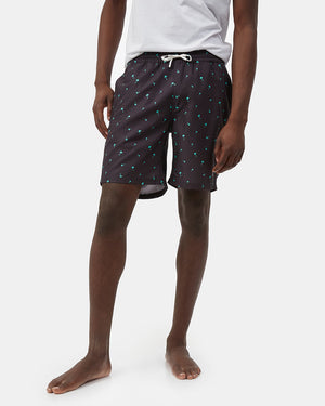 Black Men's Recycled Polyester Graphic Swim Shorts