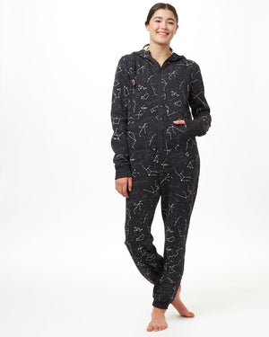 Black Unisex Hooded Pajama Onesie