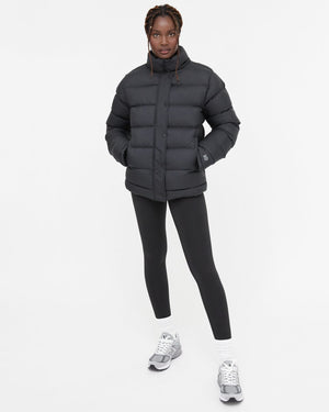 Black Water-Resistant Mid-Length Puffer Jacket