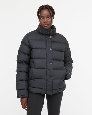 Black Water-Resistant Mid-Length Puffer Jacket