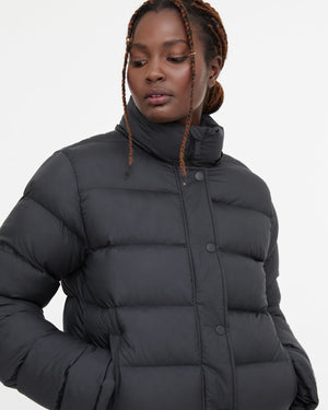 Black Water-Resistant Mid-Length Puffer Jacket