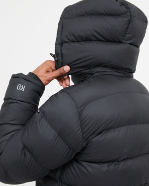 Black Water-Resistant Mid-Length Puffer Jacket