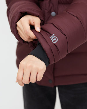 Red Water-Resistant Mid-Length Puffer Jacket