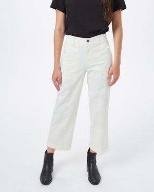 White Women's Twill Wide Leg Trousers