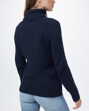 Blue Women's Ribbed Wool Turtleneck