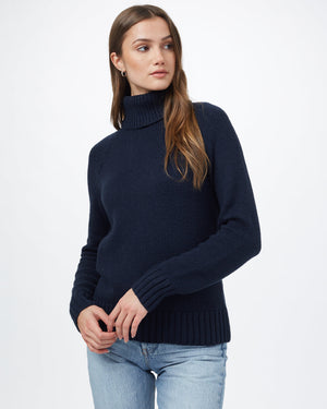 Blue Women's Ribbed Wool Turtleneck