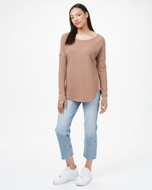 Brown Women's Waffle Knit Longsleeve Top