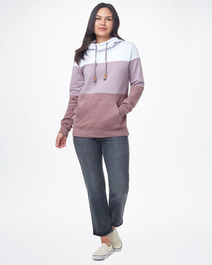 White,Purple Stripe Pullover Hoodie
