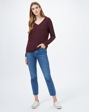 Red Women's Recycled V-Neck Long Sleeve Top