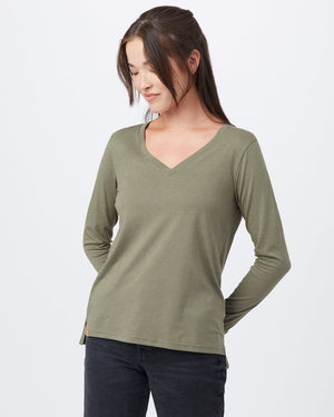 Green Women's Recycled V-Neck Long Sleeve Top